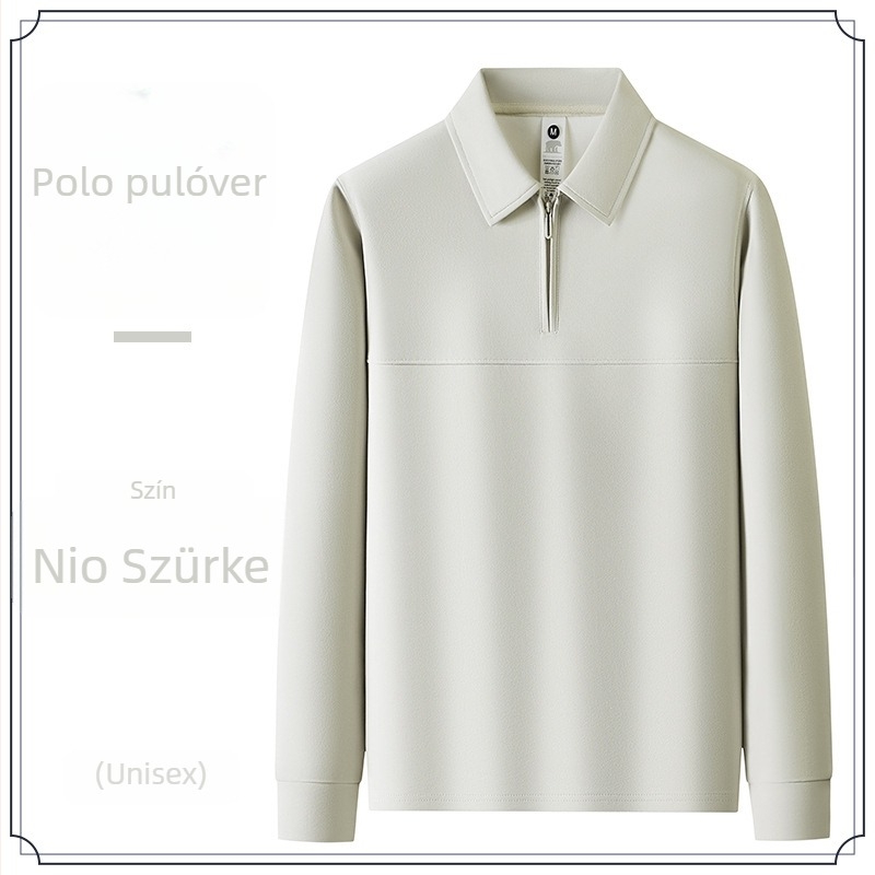 Férfi poló galléros pulóver, hosszú ujjú, egyszínű, slim fit, egyedi logóval