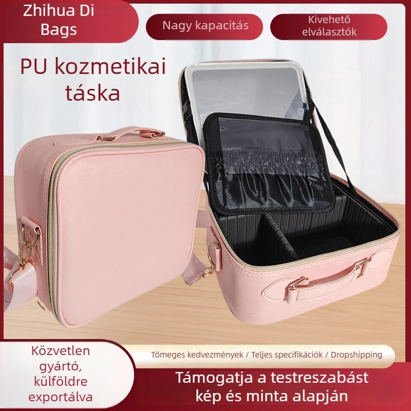 Chivas unisex sminktáska LED tükrövel, hordozható, vízálló PU anyagból, cipzárral