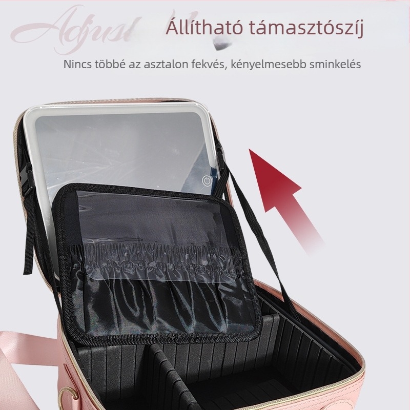 Chivas unisex sminktáska LED tükrövel, hordozható, vízálló PU anyagból, cipzárral
