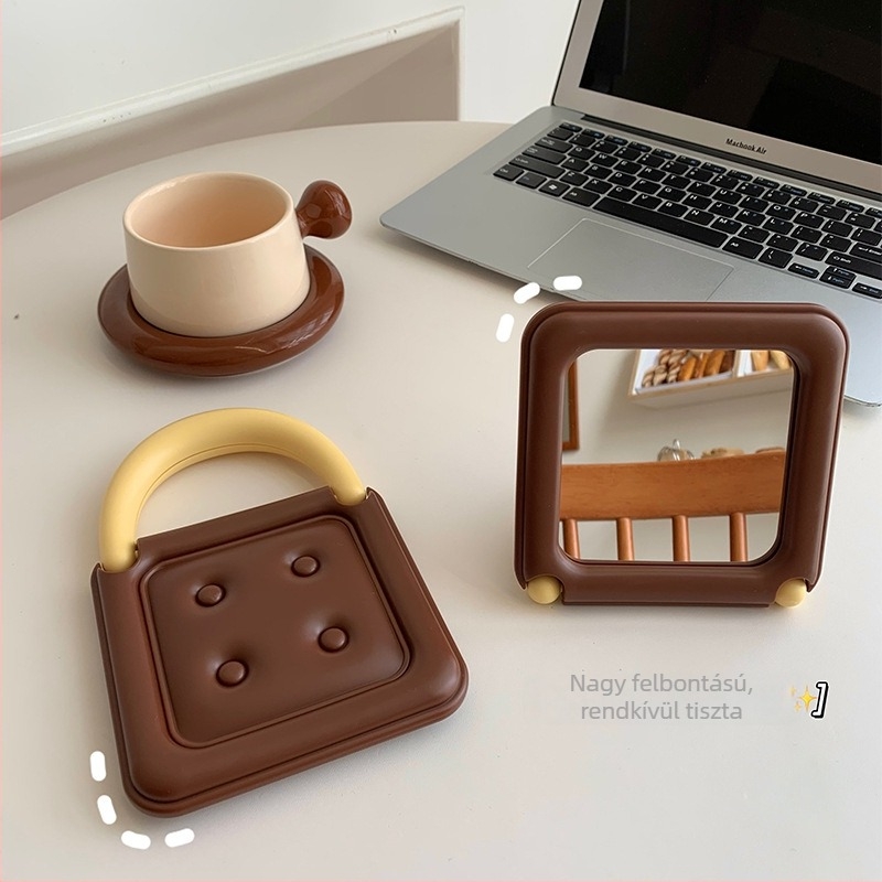 Süti alakú sminktükör íróasztalhoz és komodához, összecsukható és akasztható, kompakt kollégiumi szobába
