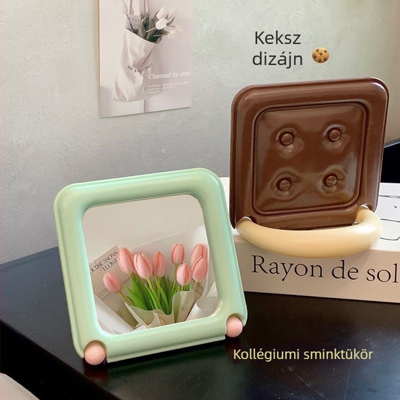 Összecsukható sminktükör csokoládés süti dizájnnal, multifunkcionális kozmetikai tükör az asztalhoz, hordozható, aranyos kollégiumi szobába