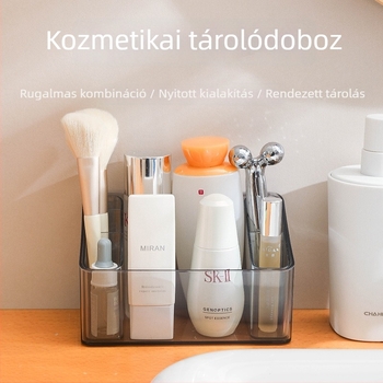 Tükrös kozmetikai tároló szekrény rekeszekkel, áttetsző asztali rendező a rúzsokhoz és a bőrápoláshoz