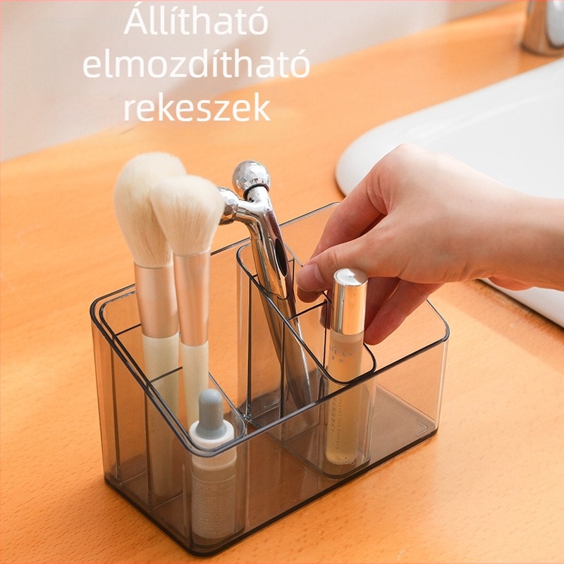 Tükrös kozmetikai tároló szekrény rekeszekkel, áttetsző asztali rendező a rúzsokhoz és a bőrápoláshoz