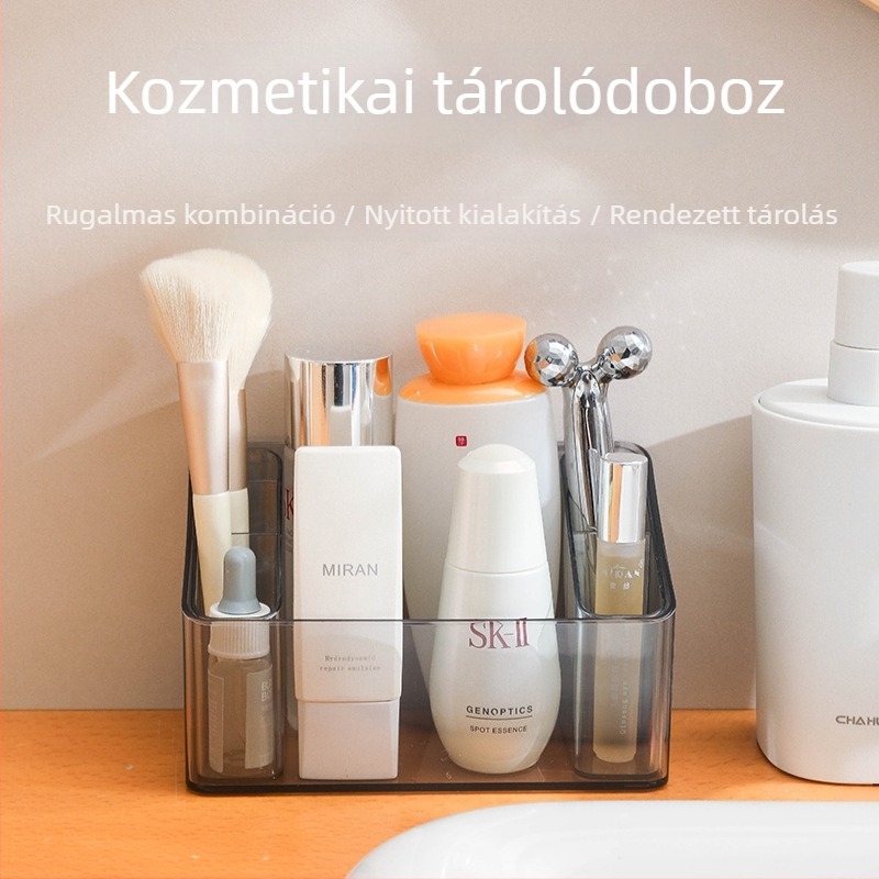 Tükrös kozmetikai tároló szekrény rekeszekkel, áttetsző asztali rendező a rúzsokhoz és a bőrápoláshoz