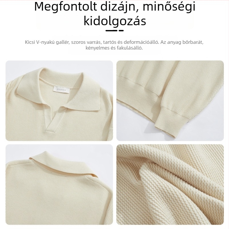 Apocrita's férfi kötött pulóver galléros, laza szabás, hosszú ujjú, őszi rétegzéshez
