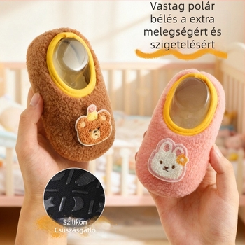 Gyerekeknek szóló beltéri padlószokni vastag fleece-betéttel, csúszásmentes, belső használatra