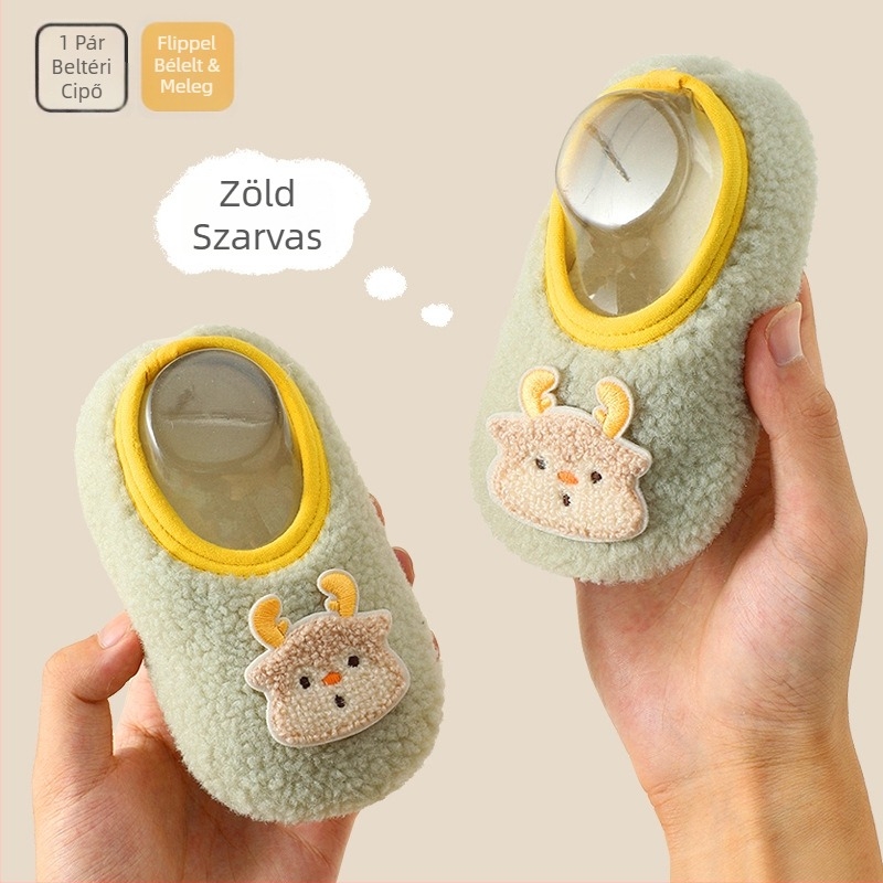 Gyerekeknek szóló beltéri padlószokni vastag fleece-betéttel, csúszásmentes, belső használatra