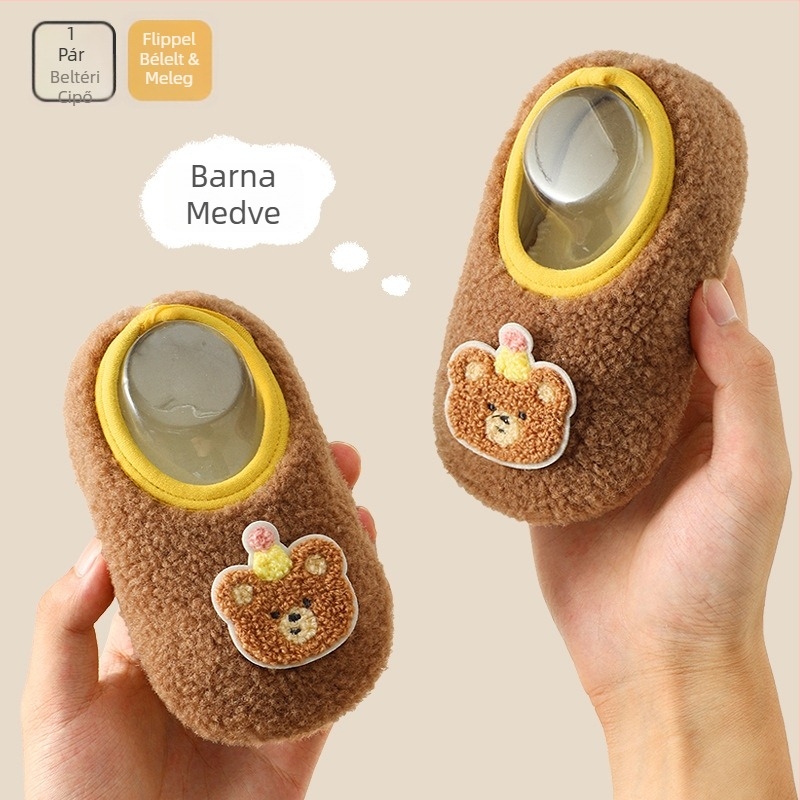 Gyerekeknek szóló beltéri padlószokni vastag fleece-betéttel, csúszásmentes, belső használatra