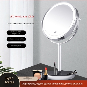 LED-es világítású sminktükör, kétoldalas asztali tükör, hordozható, 8 hüvelyk