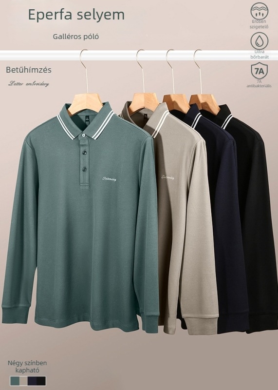 Mulberry selyem 7A antibakteriális hosszú ujjú galléros polo felső férfiaknak, üzleti casual stílushoz, őszi-téli szezonra