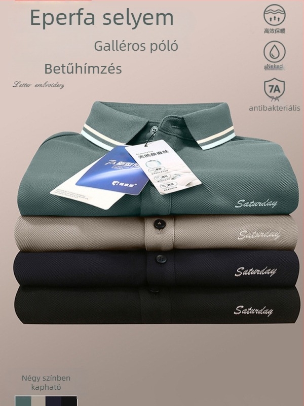 Mulberry selyem 7A antibakteriális hosszú ujjú galléros polo felső férfiaknak, üzleti casual stílushoz, őszi-téli szezonra