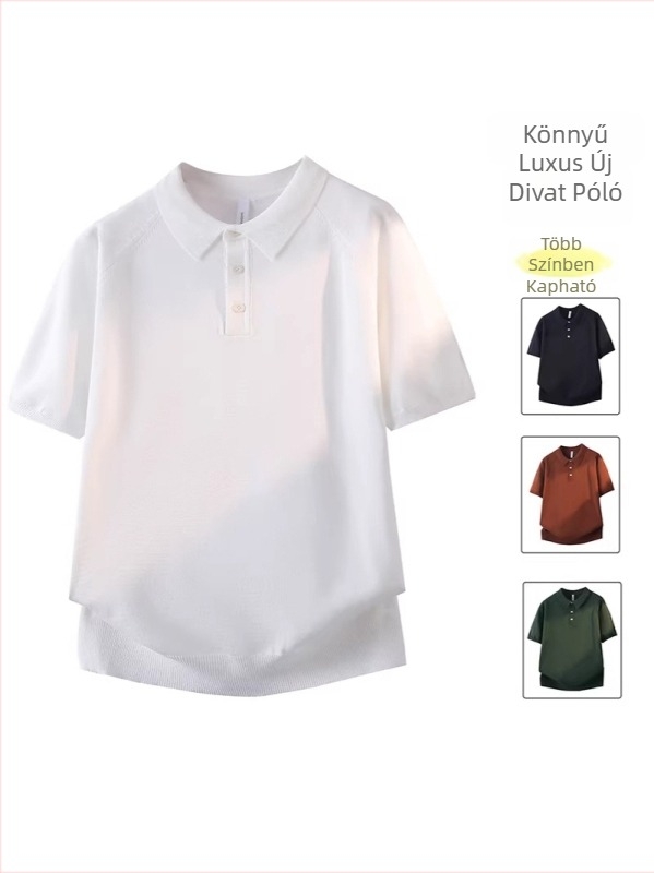Férfi rövid ujjú polo Ice Silk anyagból, koreai stílus, hétköznapi, egyszínű