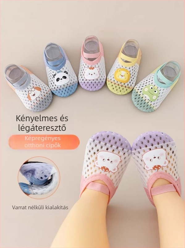 Baba belső térben használható cipő, csúszásmentes puha talppal, hálós felső, színblokkokkal, tavasz–nyár, unisex
