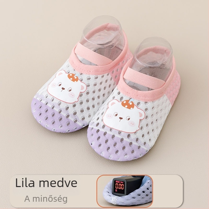 Baba belső térben használható cipő, csúszásmentes puha talppal, hálós felső, színblokkokkal, tavasz–nyár, unisex