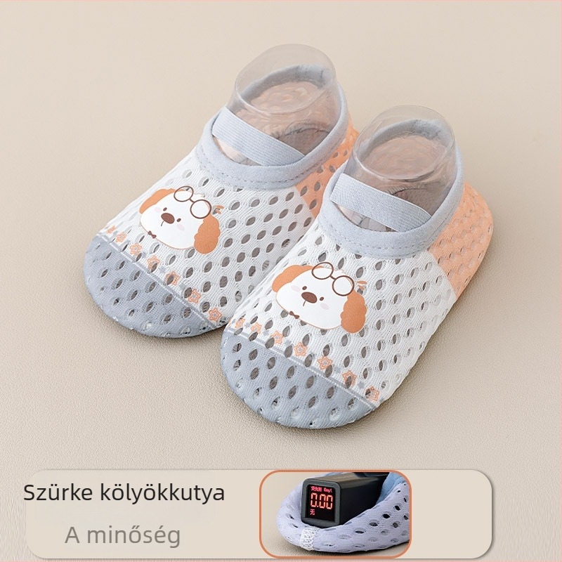 Baba belső térben használható cipő, csúszásmentes puha talppal, hálós felső, színblokkokkal, tavasz–nyár, unisex