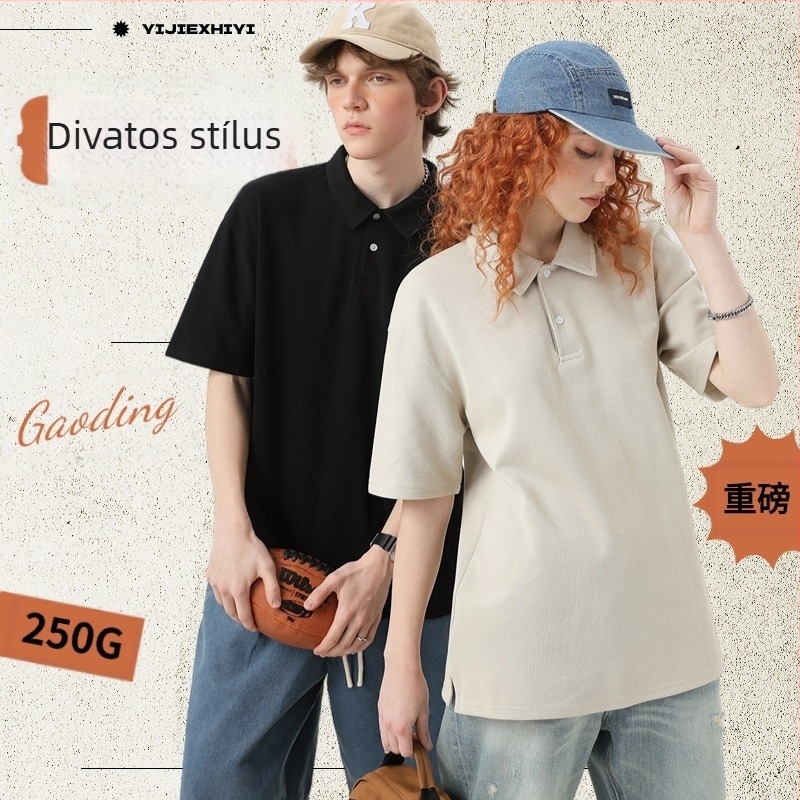 Japán stílusú trend polo rövid ujjú, laza szabású, egyszínű, férfi nyári polo, testreszabható