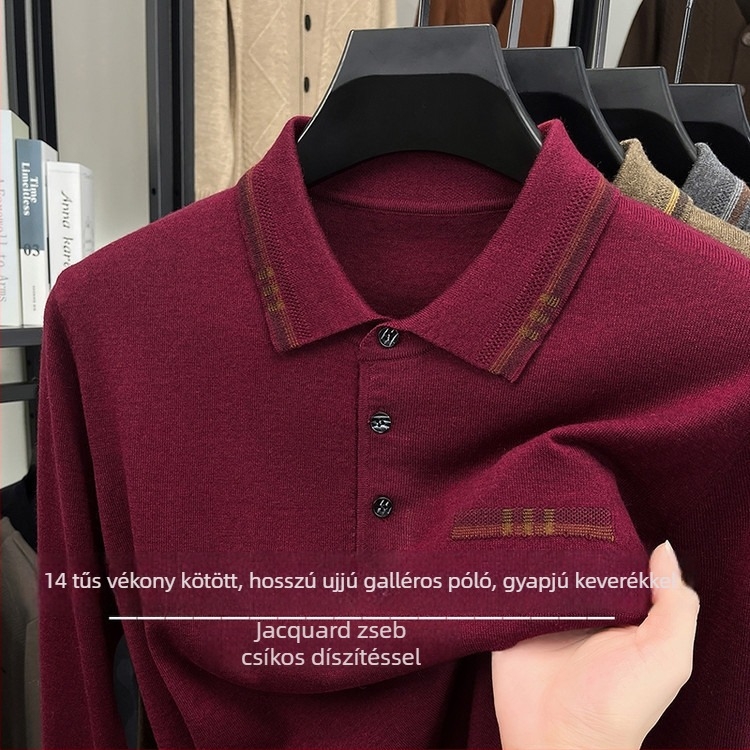 Férfi luxus gyapjú kötött pulóver galléros reverrel, lazán szabott