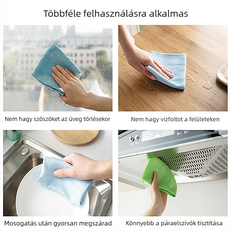 Bambuszrostból készült tisztítókendő konyhához, üveg- és csempefelületekhez, rendkívül nedvszívó, 3 darabos csomag.