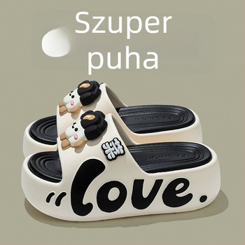 Női vastag talpú EVA papucs, 5 cm-es magasságnövelés, aranyos karikatúra dizájn, csúszásmentes strandpapucs
