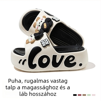 Női vastag talpú EVA papucs, 5 cm-es magasságnövelés, aranyos karikatúra dizájn, csúszásmentes strandpapucs