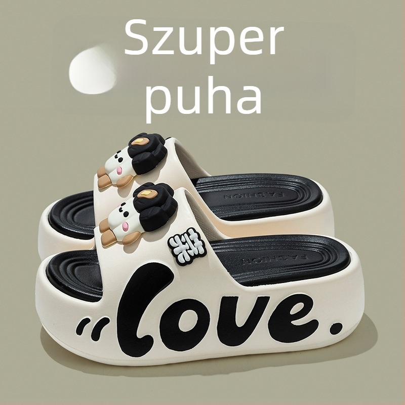 Női vastag talpú EVA papucs, 5 cm-es magasságnövelés, aranyos karikatúra dizájn, csúszásmentes strandpapucs