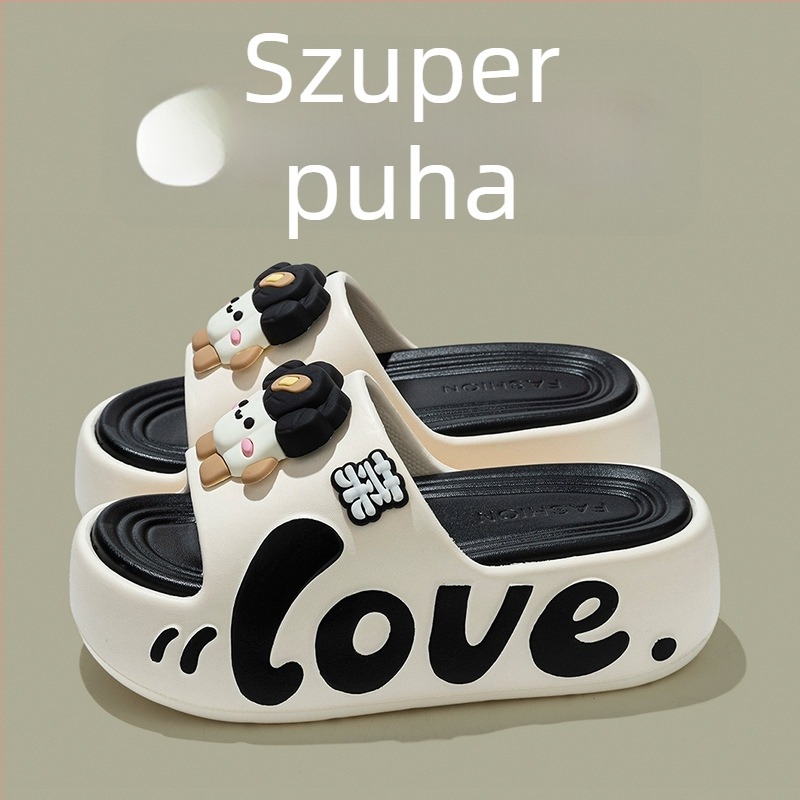 Női vastag talpú EVA papucs, 5 cm-es magasságnövelés, aranyos karikatúra dizájn, csúszásmentes strandpapucs