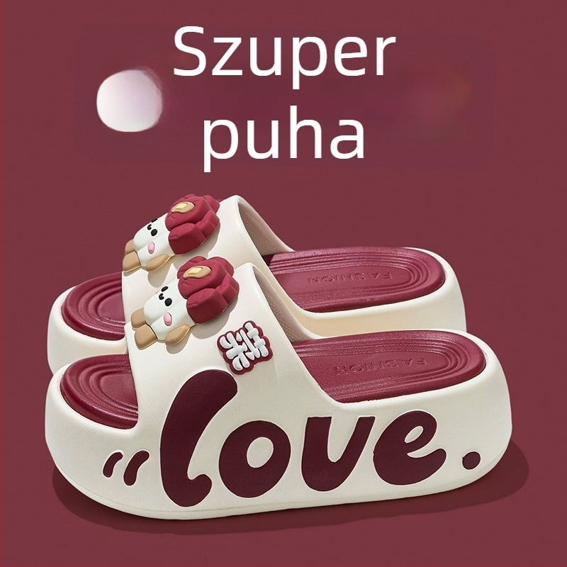 Női vastag talpú EVA papucs, 5 cm-es magasságnövelés, aranyos karikatúra dizájn, csúszásmentes strandpapucs