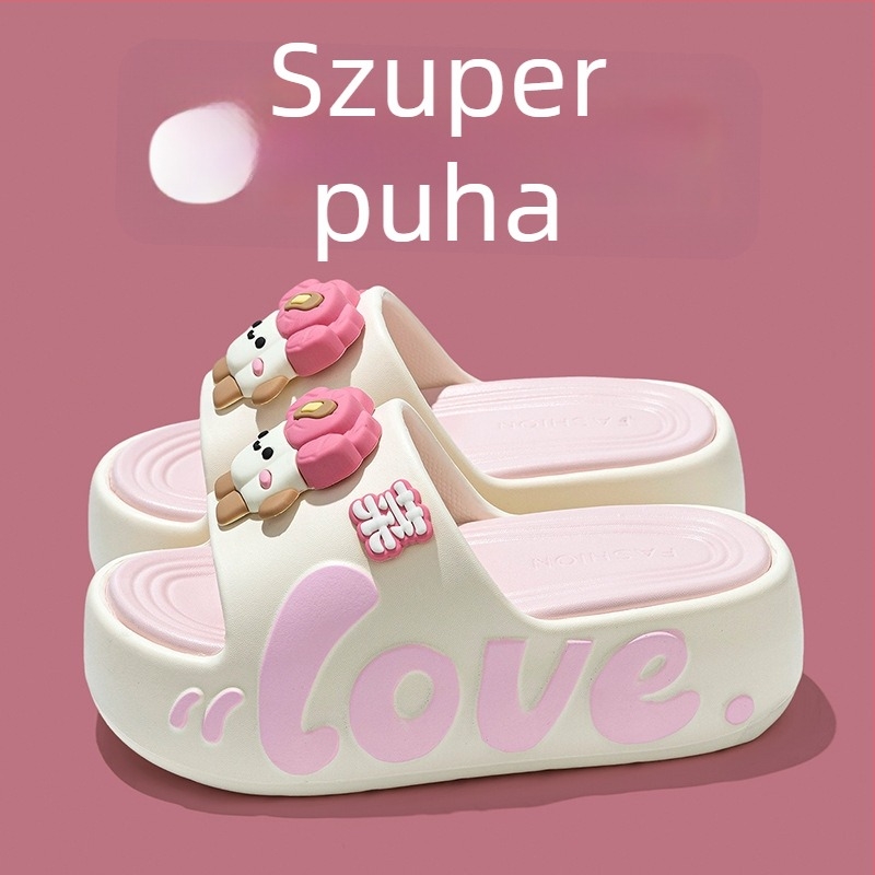 Női vastag talpú EVA papucs, 5 cm-es magasságnövelés, aranyos karikatúra dizájn, csúszásmentes strandpapucs