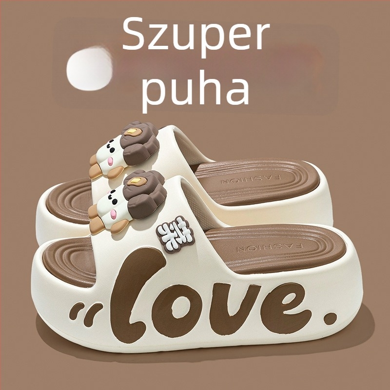 Női vastag talpú EVA papucs, 5 cm-es magasságnövelés, aranyos karikatúra dizájn, csúszásmentes strandpapucs