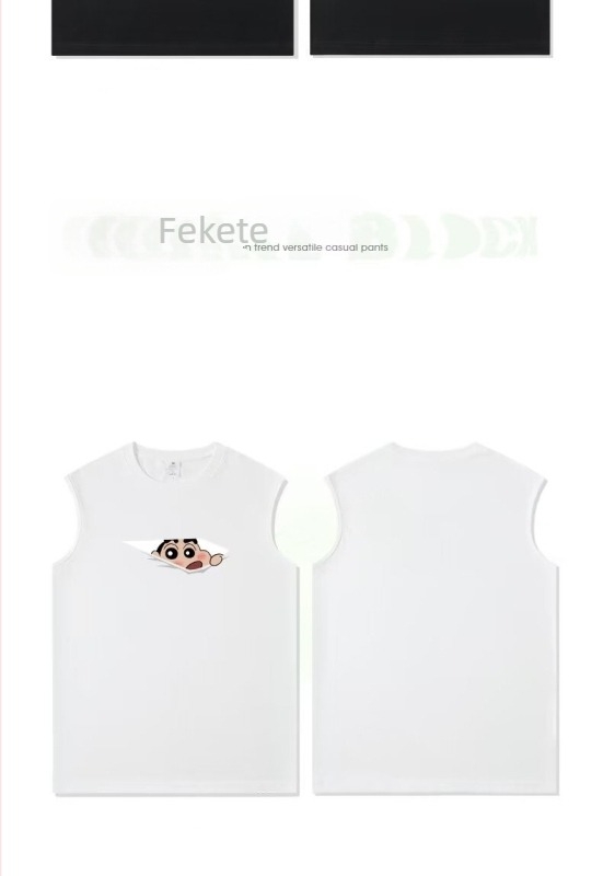 Férfi pamut ujjatlan T-shirt edzésre, laza szabású, nyár, utcai stílus