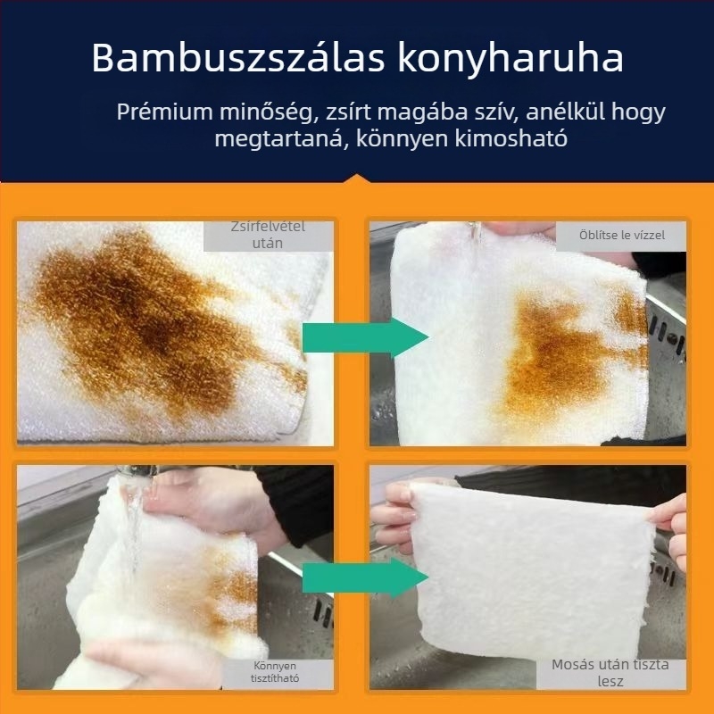 Bambusz rostból készült konyhai törlő, felszívja vizet és zsírt, vízmaradványok nélkül, tisztítja a felületeket.