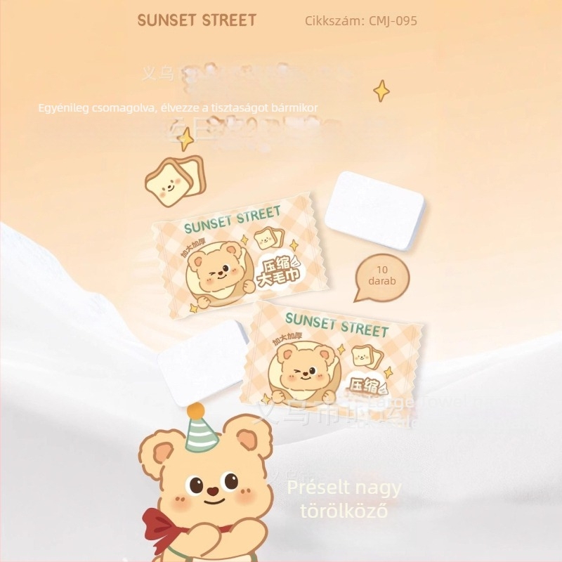 Dessert Bear Egyszer használatos összenyomható arctisztító törölköző, utazáshoz, kétoldalas, puha pamut, nagy és vastag