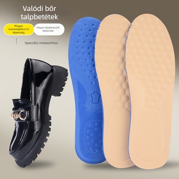 Női loafer talpbetét valódi bőrből, vastag, légáteresztő, szagtalanító, nedvességelvezető, teljes talpbetét