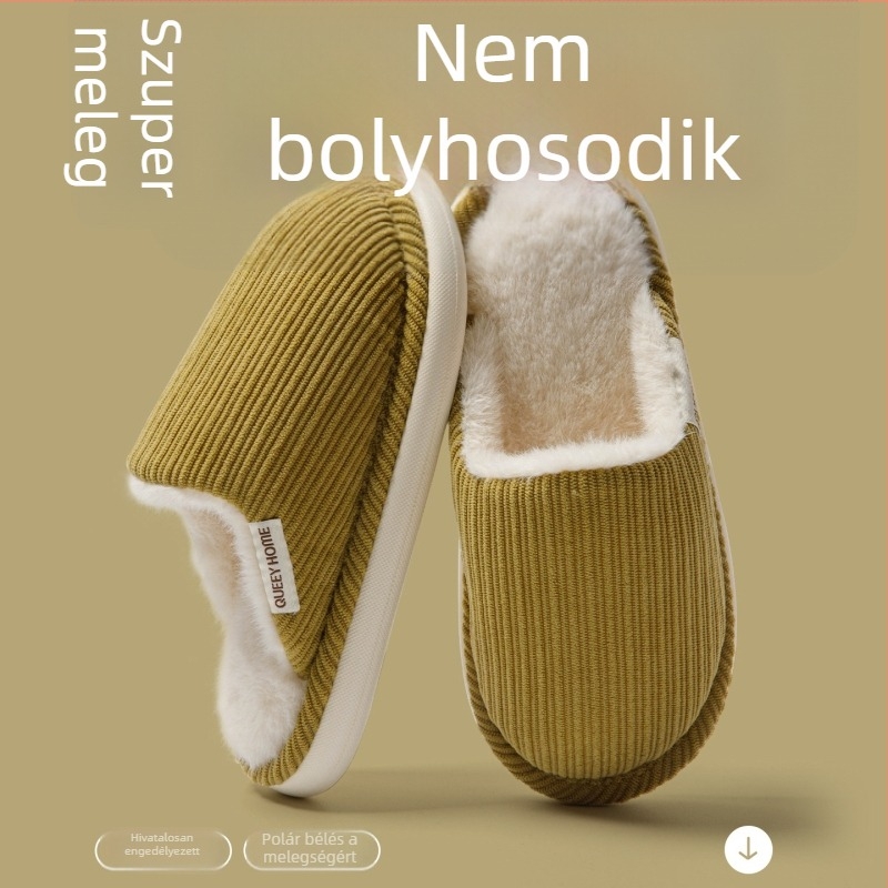Pamutból készült otthoni papucs vastag talppal és magas sarkúval, csúszásmentes, melegek őszre és télre, pároknak