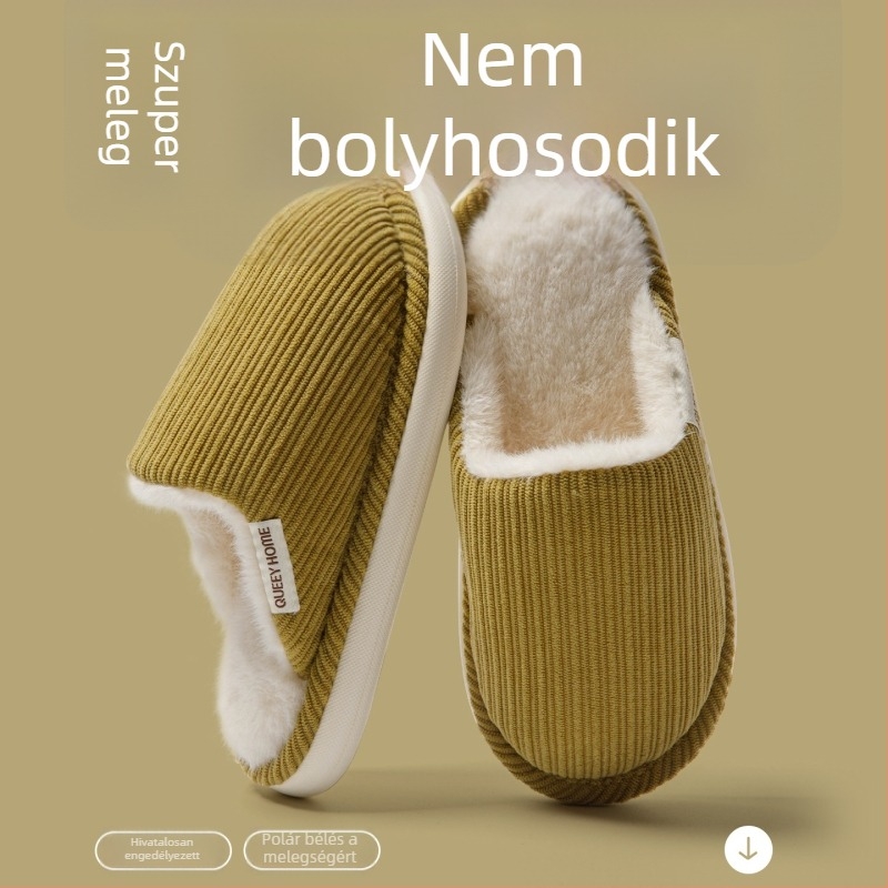 Pamutból készült otthoni papucs vastag talppal és magas sarkúval, csúszásmentes, melegek őszre és télre, pároknak
