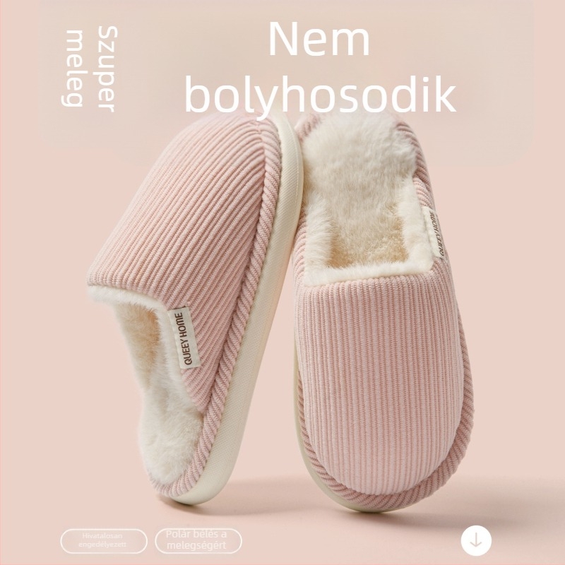Pamutból készült otthoni papucs vastag talppal és magas sarkúval, csúszásmentes, melegek őszre és télre, pároknak