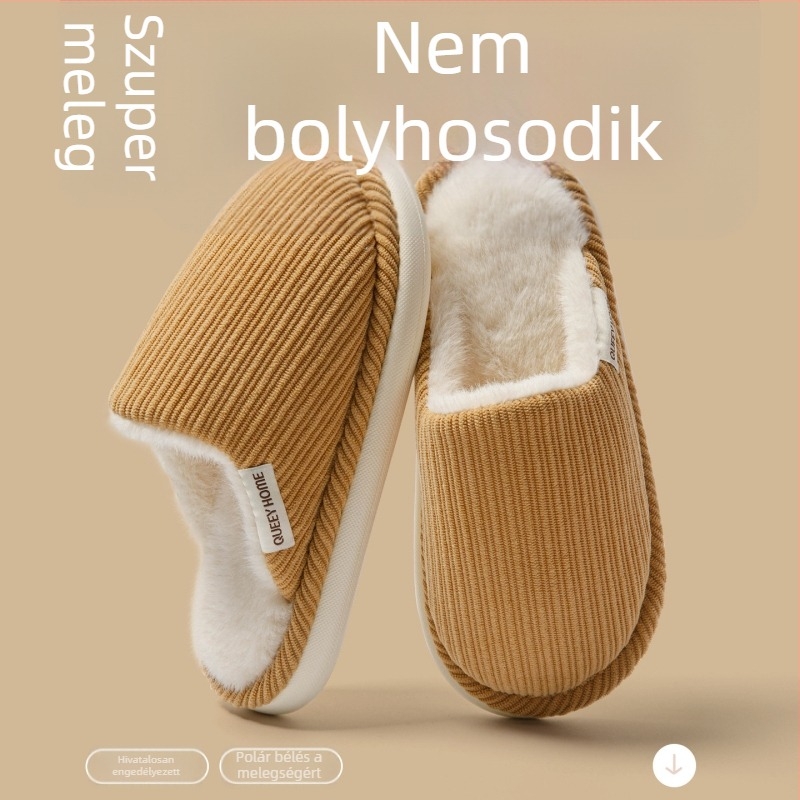 Pamutból készült otthoni papucs vastag talppal és magas sarkúval, csúszásmentes, melegek őszre és télre, pároknak