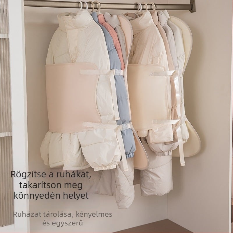 Sűrített tároló panel ruhákhoz porvédővel, összecsukható textil tároló táska pehelykabátokhoz