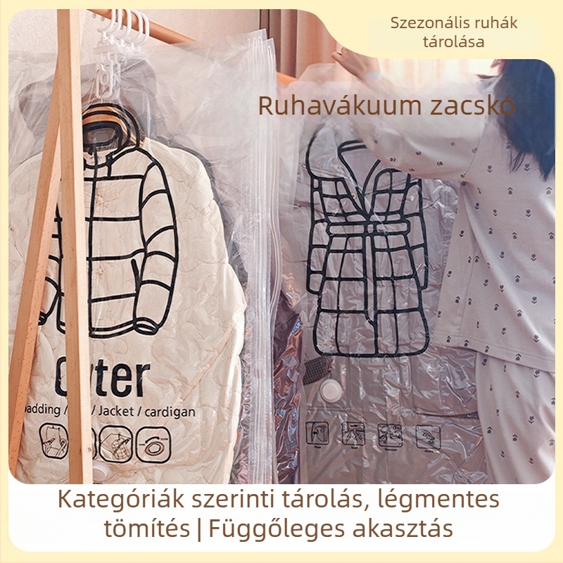 Pehelykabát vákuumtömörítő tasak, akasztós tároló, több lyukkal, megnagyobbított és megvastított