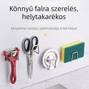 Rozsdamentes acélból készült többszörös funkciójú mosogatóállvány szivacsoknak, fazékfedőknek és acélszálas tisztító gömböknek