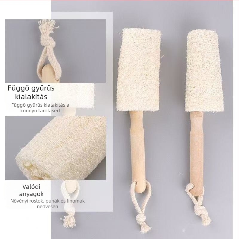 Természetes luffa mosogatókendő akasztóval és fa nyéllel, pohár- és edény kefével, konyhai tisztítás