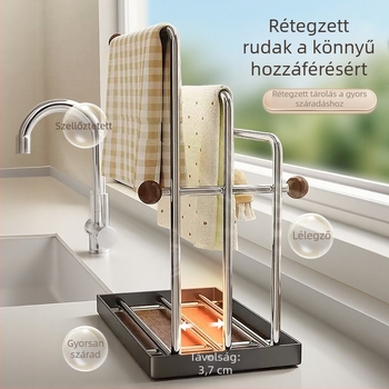 Rozsdamentes acél konyhai rongy- és szivacs szárító állvány, keskeny él, magas minőség