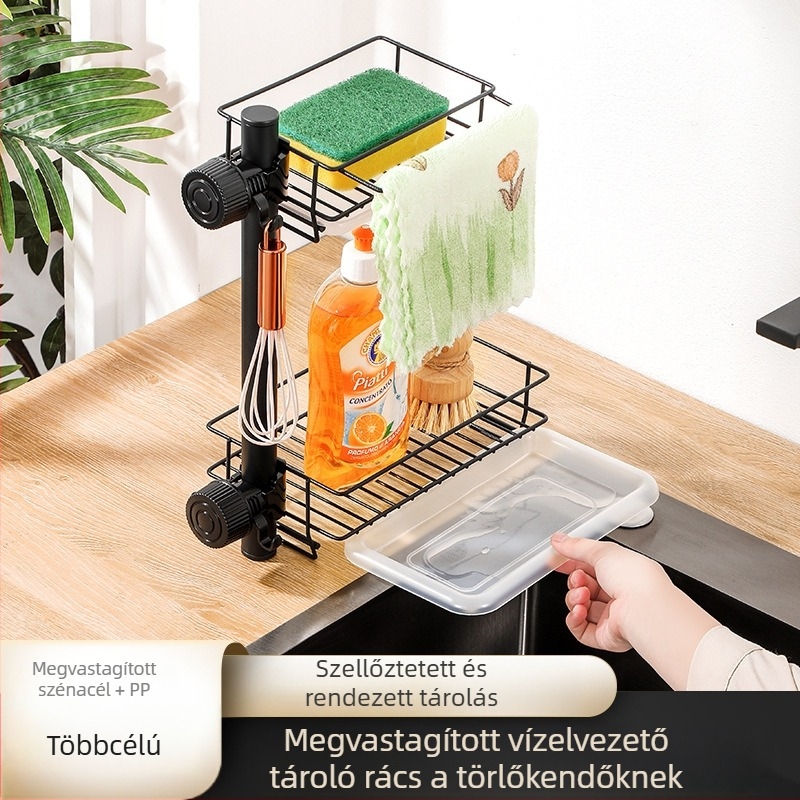 Fali szerelésű konyhai szivacs- és rongy tartó, vastított, többfunkciós rendező