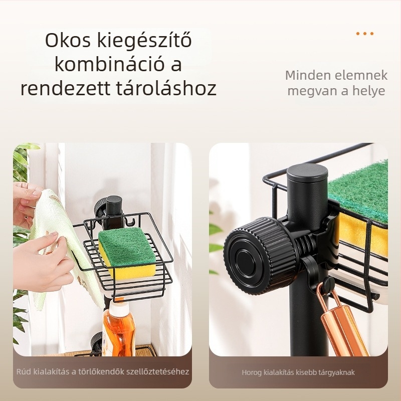 Fali szerelésű konyhai szivacs- és rongy tartó, vastított, többfunkciós rendező