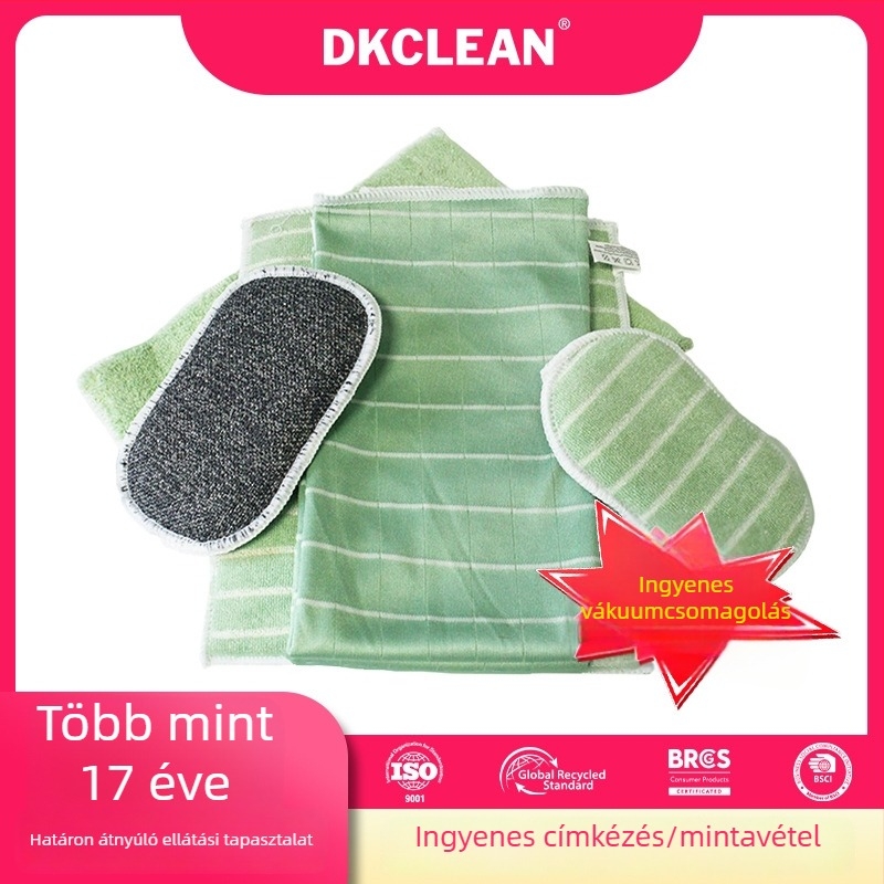 6 darabos konyhai tisztító készlet: bambusz rostból készült törlőkendők és szivacstömbök