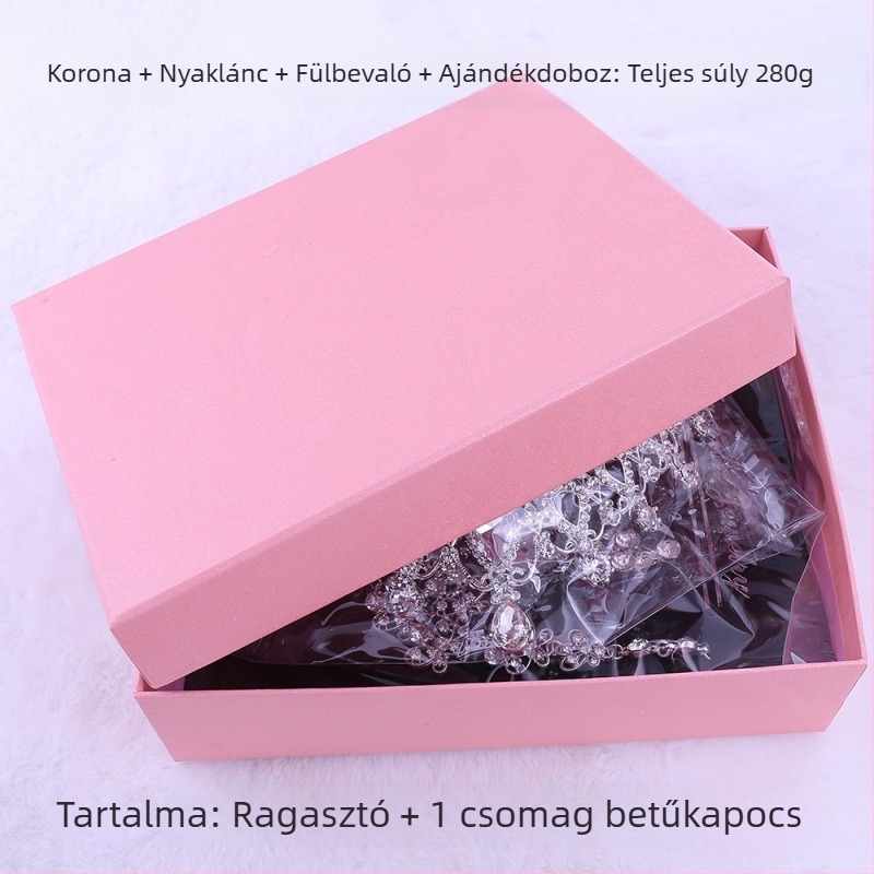 X001 Menyasszonyi fejdísz és ékszerszett – három darab: tiara, nyaklánc és fülbevaló, esküvőre, európai-stílusú