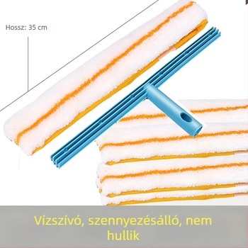 Vízfelvevő fejű üvegtisztító eszköz cserélhető kendővel, fehér