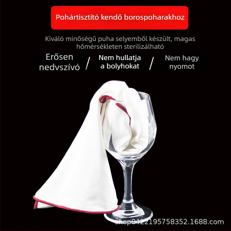 100% pamut pohár törlő kendő vörösbornak, nedvszívó, szálmentes, nyom nélküli, üvegpoharakhoz