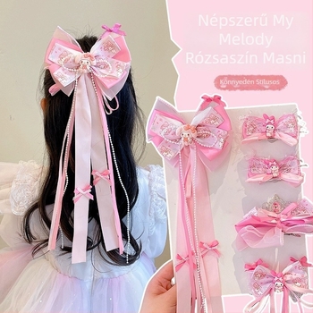 My Melody gyerekeknek készült hajdísz – hajtű, masni és szalag, homlokra rögzíthető lánccal