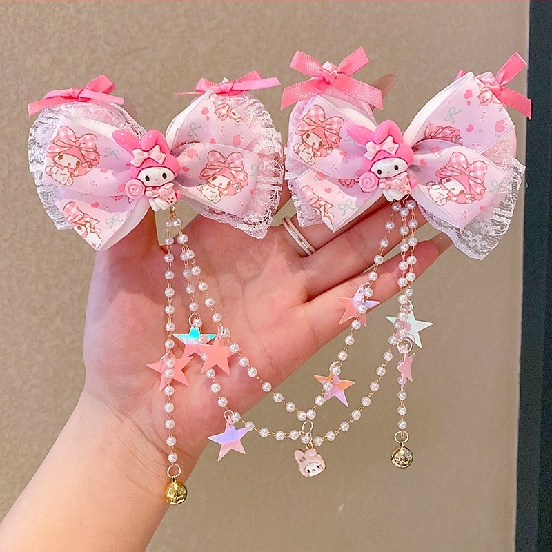 My Melody gyerekeknek készült hajdísz – hajtű, masni és szalag, homlokra rögzíthető lánccal